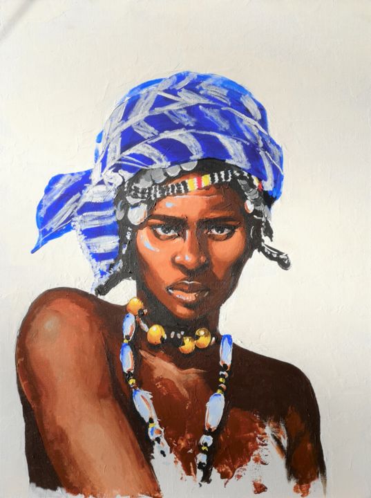 Painting titled "Coumba" by Chloé Remy, Original Artwork, Acrylic Mounted on Cardboard