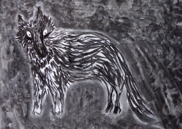 图画 标题为“Le loup” 由Chloé Robert, 原创艺术品, 木炭