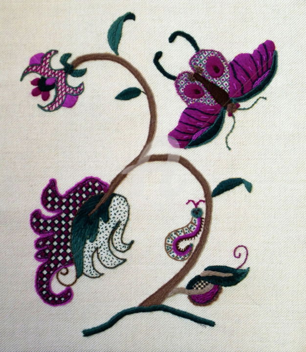 Текстильное искусство под названием "jacobean" - Chloe Savage, Подлинное произведение искусства