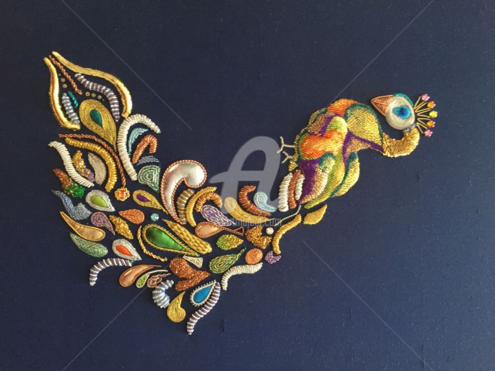 Текстильное искусство под названием "peacock" - Chloe Savage, Подлинное произведение искусства