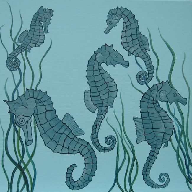 Schilderij getiteld "Seahorses" door Chloe Brooke, Origineel Kunstwerk