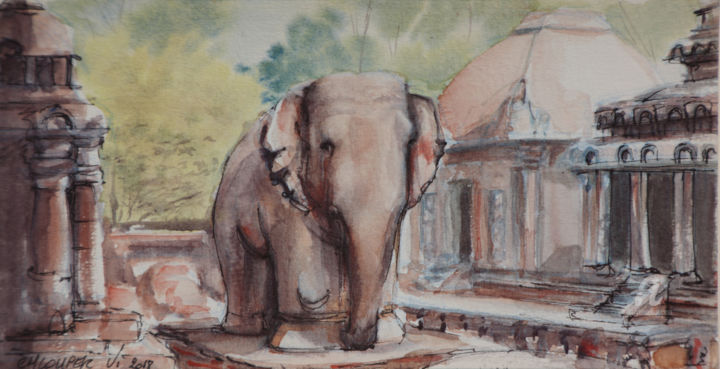 Painting titled "elephant1.jpg" by Virginie Chloupek, Original Artwork, Watercolor