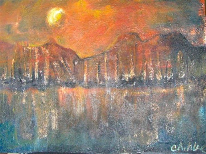 Painting titled ""Lake of Fire"" by Chohbe, Original Artwork