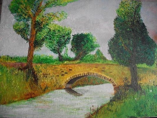 Картина под названием "petit pont de campa…" - Choiseul, Подлинное произведение искусства, Масло