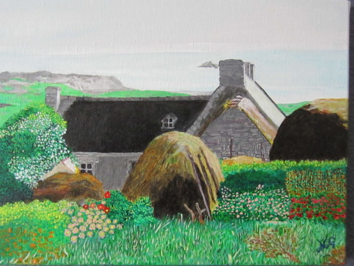 Pintura intitulada "ferme bretonne sur…" por Choiseul, Obras de arte originais, Acrílico