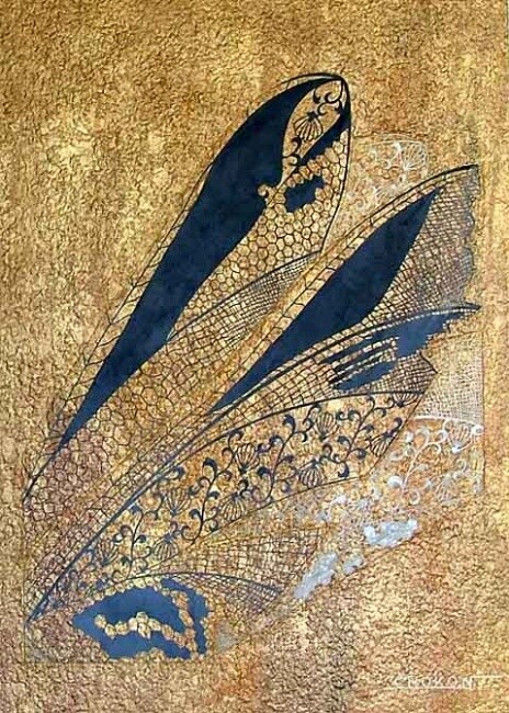 Artisanat intitulée "wing-gold" par Choko Nakazono, Œuvre d'art originale