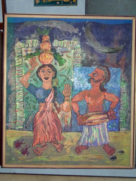 Peinture intitulée "village kumba dance" par Karoonamoorthy N, Œuvre d'art originale, Huile