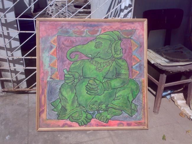 Peinture intitulée "elephant god" par Karoonamoorthy N, Œuvre d'art originale, Huile