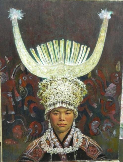 Pintura titulada "Young Miao Girl, or…" por Chong En Cao, Obra de arte original, Oleo