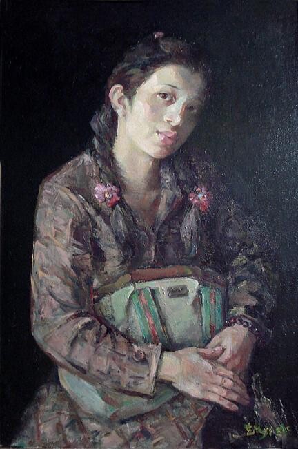 Pintura titulada "Lady in Waiting, or…" por Chong En Cao, Obra de arte original, Oleo