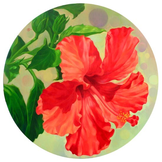 Painting titled "Red Hibiscus 3" by Choong Ching Liew, Original Artwork