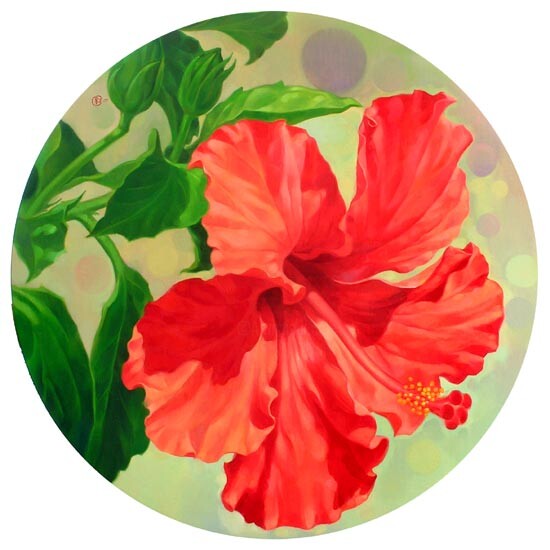 Pittura intitolato "Red Hibiscus 3" da Choong Ching Liew, Opera d'arte originale