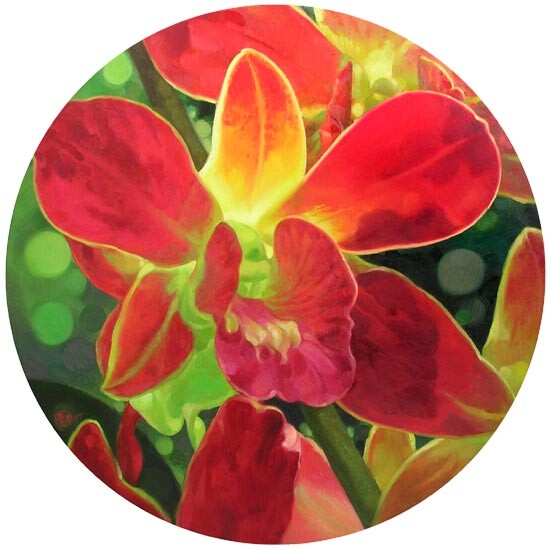 Pittura intitolato "Red Orchids 1" da Choong Ching Liew, Opera d'arte originale