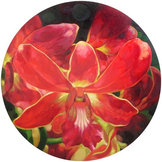 Pittura intitolato "Red Orchids 2" da Choong Ching Liew, Opera d'arte originale
