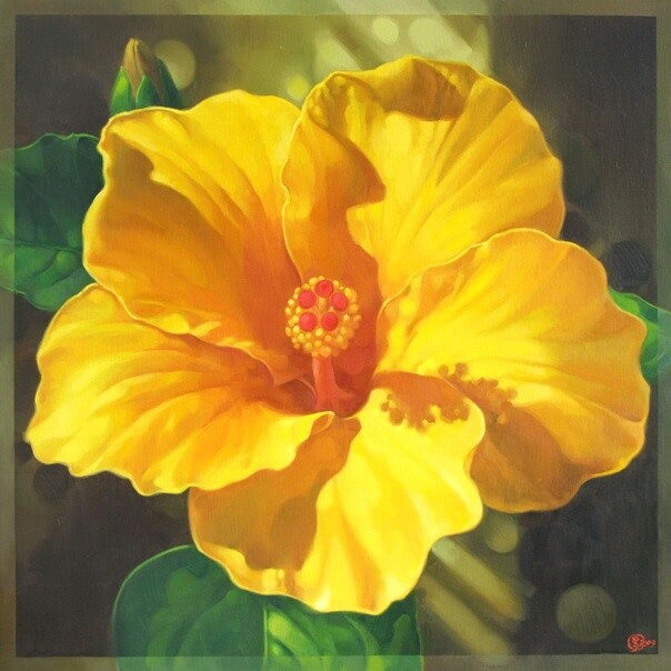 Painting titled "Yello Hibiscus 4" by Choong Ching Liew, Original Artwork
