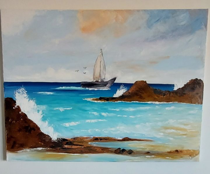 Peinture intitulée "Le rocher" par Lahcen Choukar, Œuvre d'art originale, Huile