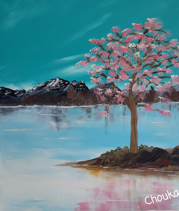 Peinture intitulée "Sakura" par Lahcen Choukar, Œuvre d'art originale, Huile Monté sur Châssis en bois