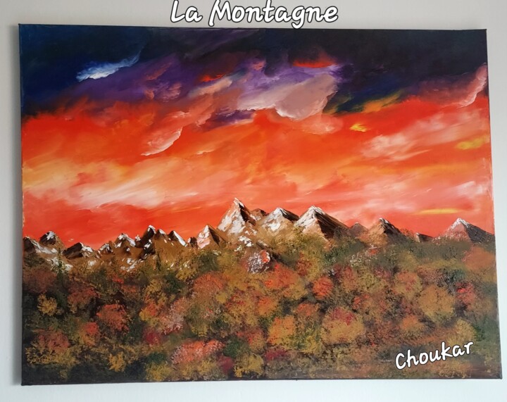 Peinture intitulée "LA MONTAGNE" par Lahcen Choukar, Œuvre d'art originale, Huile Monté sur Châssis en bois