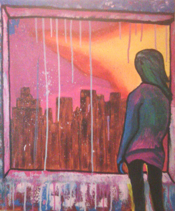 Ζωγραφική με τίτλο "cold city" από Χρηστος Παπαναστασίου, Αυθεντικά έργα τέχνης, Ακρυλικό Τοποθετήθηκε στο Ξύλινο φορείο σκε…