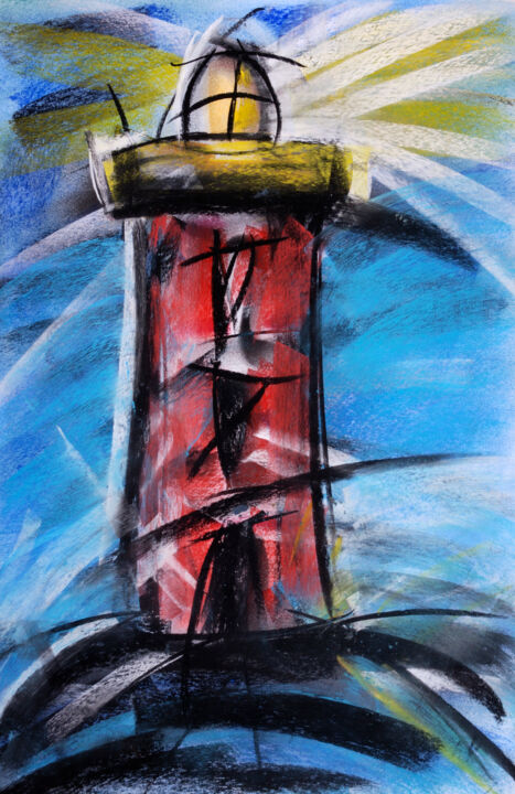 Schilderij getiteld "Leuchtturm in paste…" door Chris Schäfer, Origineel Kunstwerk, Pastel