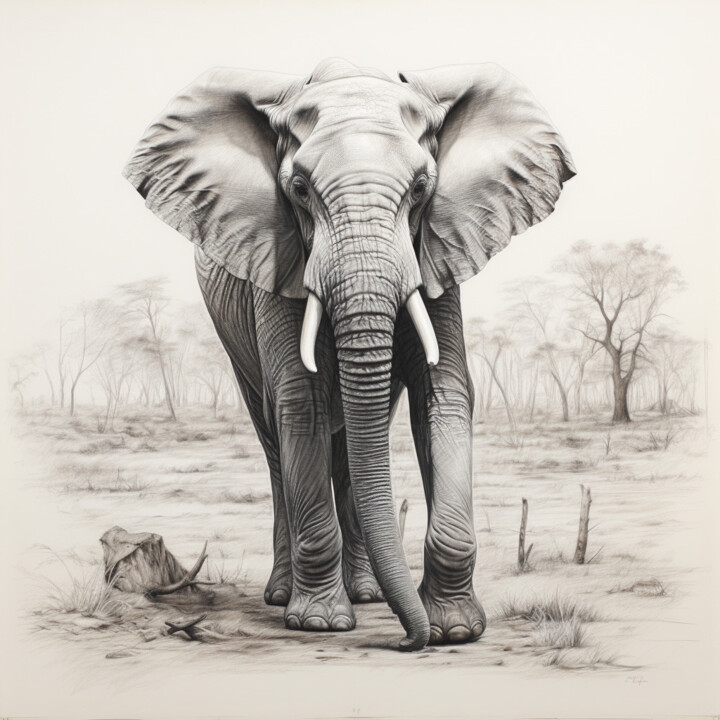 Elephant Sketch, Printmaking by Chris Brazelton | Artmajeur