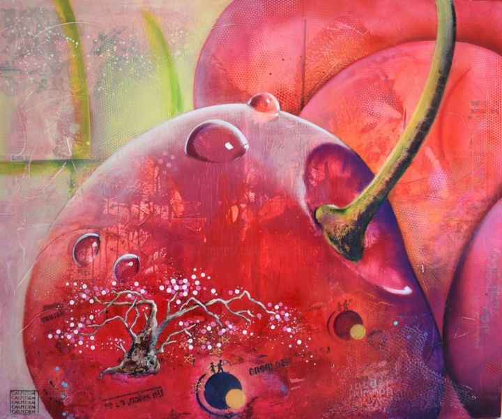 Painting titled "le-temps-des-cerises" by Chris Carpediem, Original Artwork, Acrylic