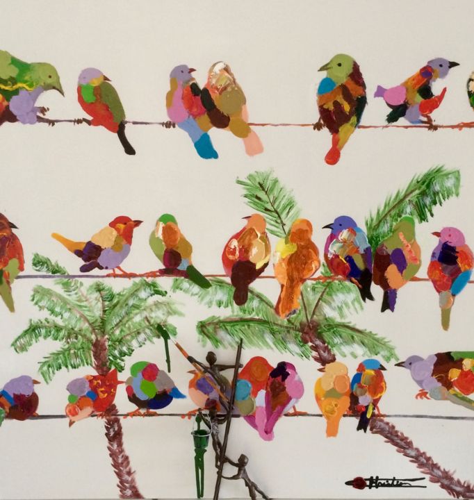 Pittura intitolato "Birds Meeting" da Chris Guerin, Opera d'arte originale, Acrilico