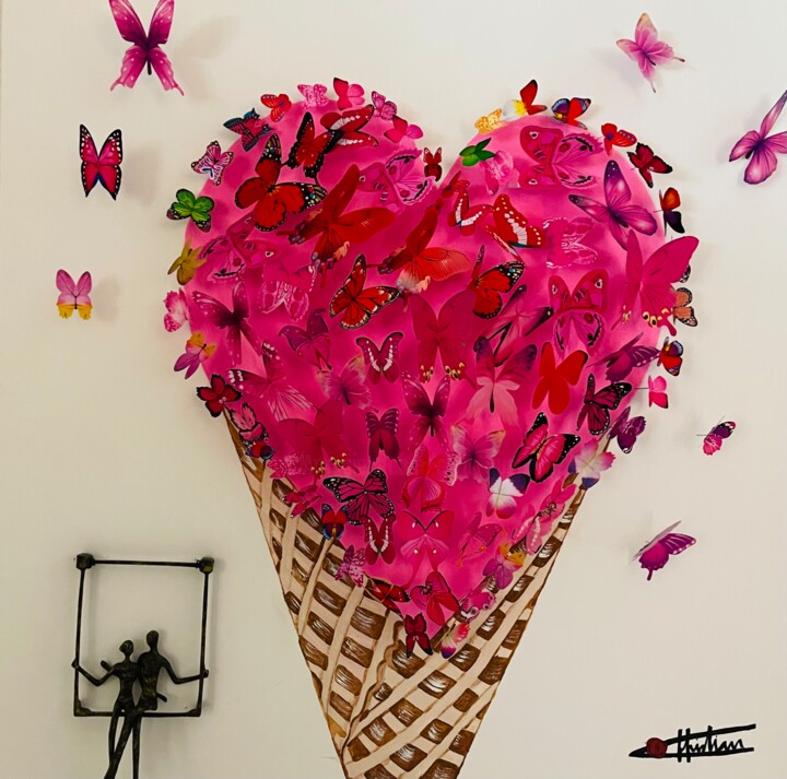 Painting titled "Ice cream butterfli…" by Chris Guerin, Original Artwork, Acrylic Mounted on Wood Stretcher frame