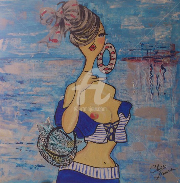 绘画 标题为“La pêcheuse de sard…” 由Chris Laure, 原创艺术品, 丙烯 安装在木质担架架上
