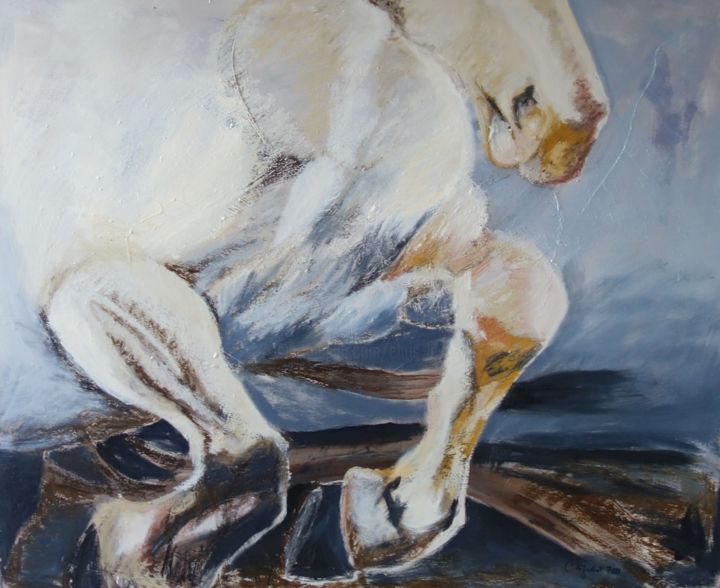 Peinture intitulée "Cheval N°4 bis" par Chris Le Guen Drianne, Œuvre d'art originale, Huile Monté sur Châssis en bois