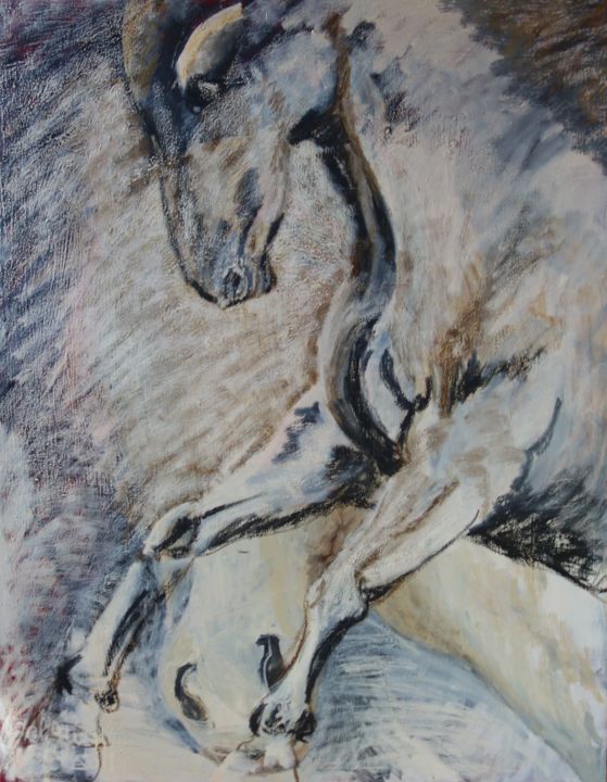 Painting titled "Cheval N°7" by Chris Le Guen Drianne, Original Artwork, Oil Mounted on Wood Stretcher frame