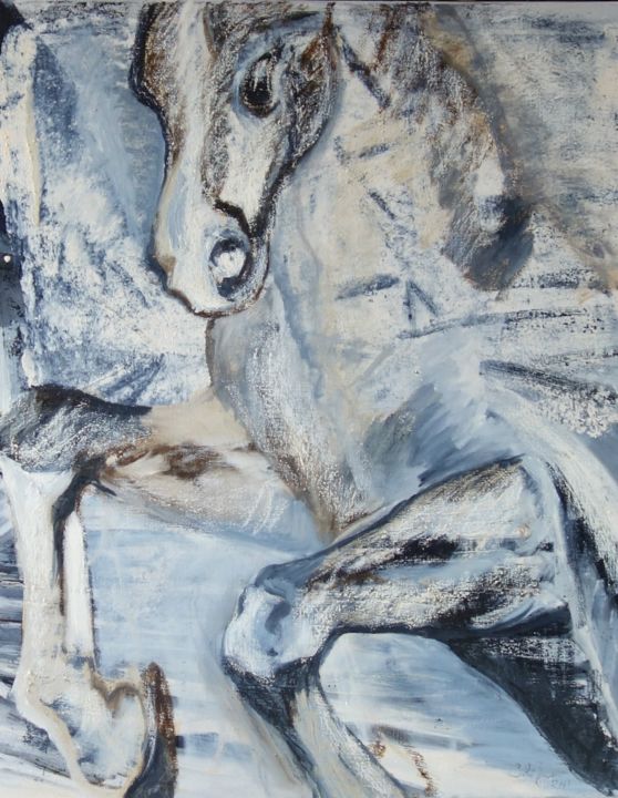 Painting titled "Cheval N°8" by Chris Le Guen Drianne, Original Artwork, Oil Mounted on Wood Stretcher frame