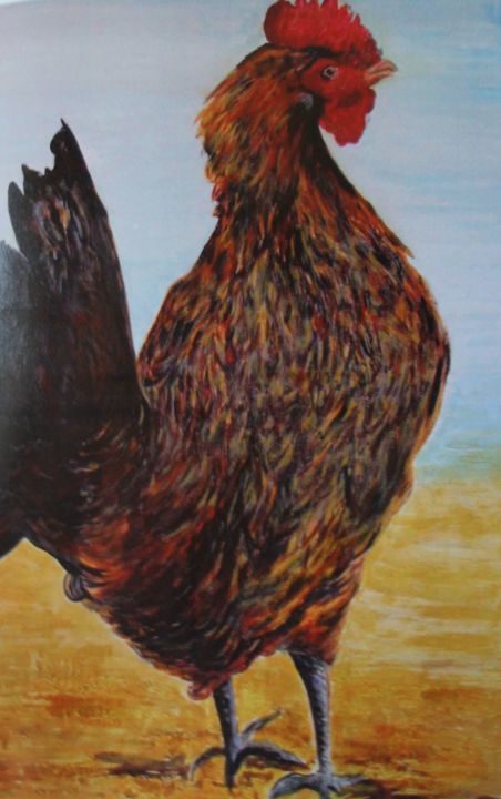 Painting titled "Coq N°3" by Chris Le Guen Drianne, Original Artwork, Acrylic Mounted on Wood Stretcher frame