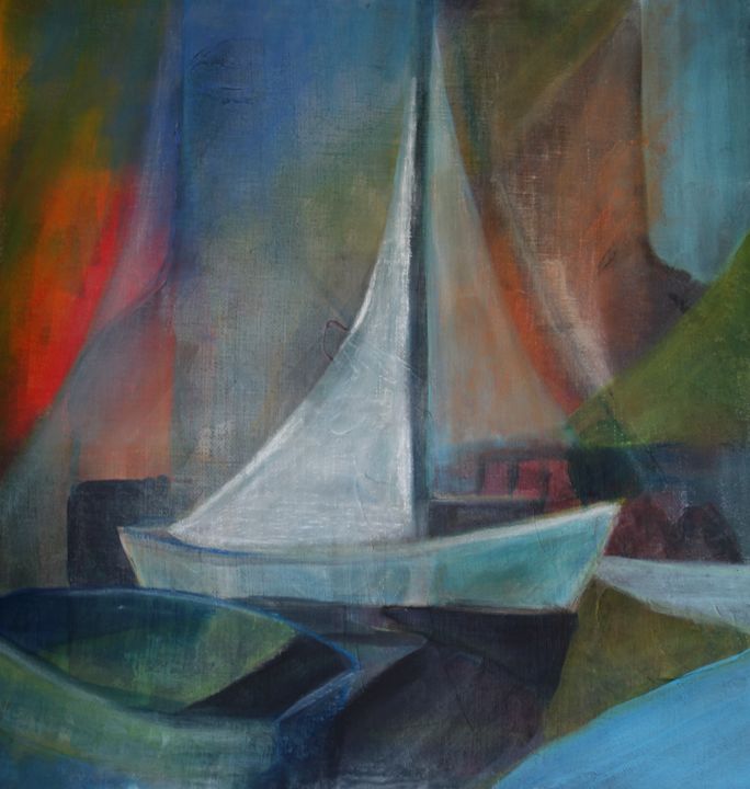 Painting titled "Bateau N°1" by Chris Le Guen Drianne, Original Artwork, Pastel Mounted on Wood Stretcher frame