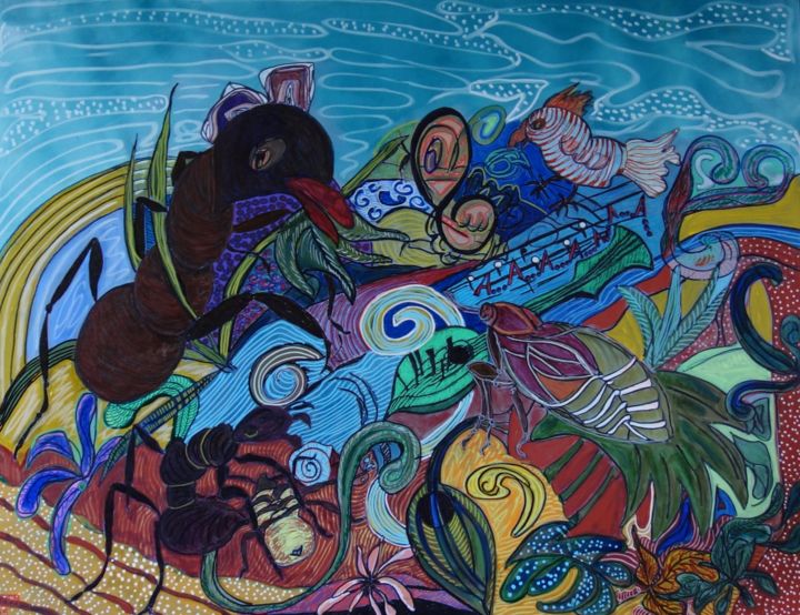 Peinture intitulée "La Cigale et la Fou…" par Chris Le Guen Drianne, Œuvre d'art originale, Acrylique Monté sur Châssis en b…