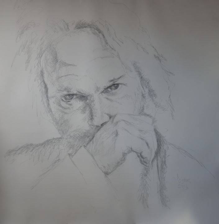 Painting titled "Neil Young" by Chris Le Guen Drianne, Original Artwork, Pencil