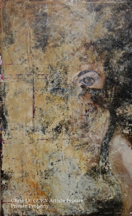 Ζωγραφική με τίτλο "Emerging" από Chris Le Guen Drianne, Αυθεντικά έργα τέχνης, Λάδι Τοποθετήθηκε στο Ξύλινο φορείο σκελετό