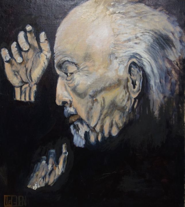 Painting titled "Le Senior" by Chris Le Guen Drianne, Original Artwork, Oil Mounted on Wood Stretcher frame