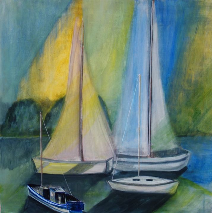 Painting titled "Bateau N°2" by Chris Le Guen Drianne, Original Artwork, Pastel Mounted on Wood Stretcher frame