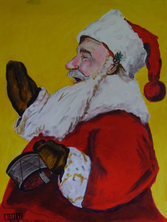 Peinture intitulée "Santa Claus" par Chris Le Guen Drianne, Œuvre d'art originale, Huile Monté sur Châssis en bois