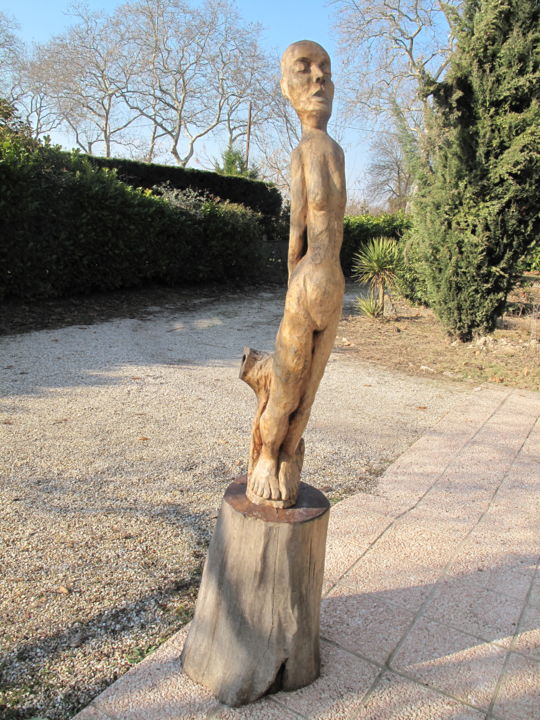 「Figure de proue」というタイトルの彫刻 Chris Le Guen Drianneによって, オリジナルのアートワーク, ウッド