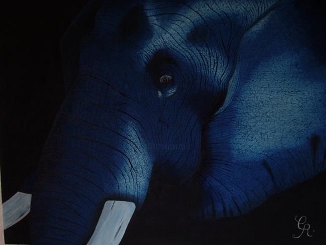 Painting titled "l'éléphant bleu" by Chris-R, Original Artwork