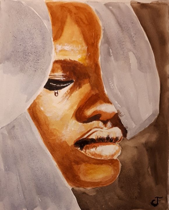 Peinture intitulée "tristesse africaine" par Chris Texier, Œuvre d'art originale, Aquarelle