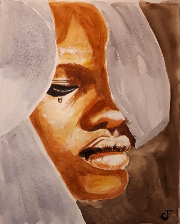 Painting titled "tristesse africaine" by Chris Texier, Original Artwork, Watercolor