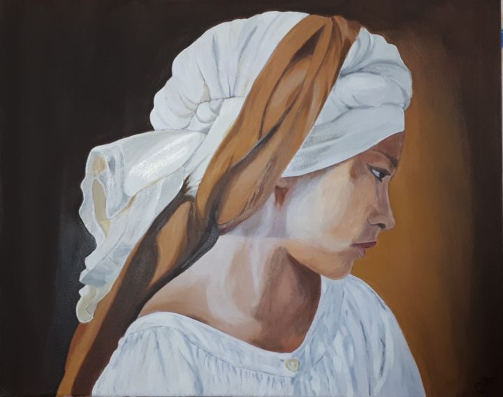 Peinture intitulée "La jeune fille au t…" par Chris Texier, Œuvre d'art originale, Huile