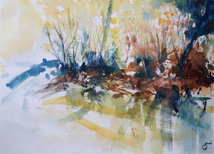 Painting titled "lumière et eau en s…" by Chris Texier, Original Artwork, Watercolor