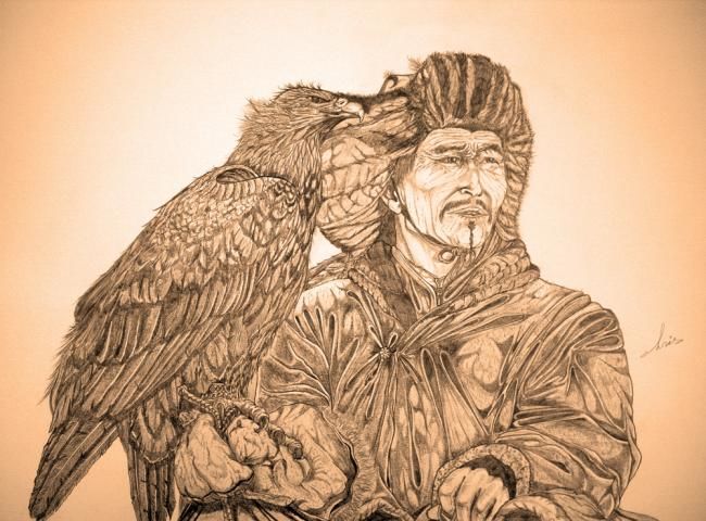Рисунок под названием "Fauconnier mongol" - Vannucci Chris - Artiste Dessinateur, Подлинное произведение искусства, Другой