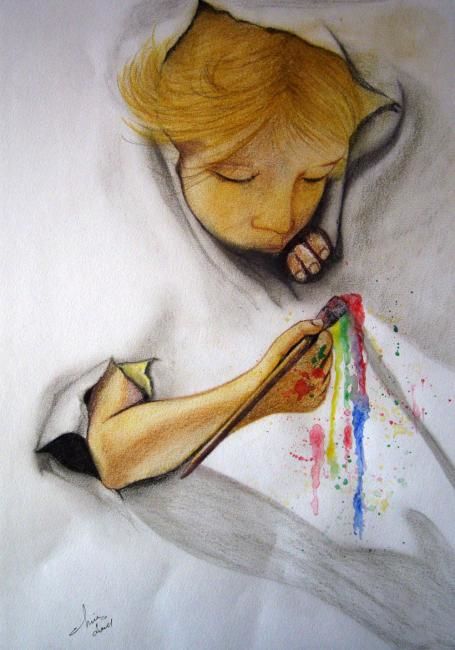 Drawing titled "L'enfant artiste pe…" by Vannucci Chris - Artiste Dessinateur, Original Artwork, Other