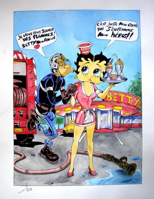 Drawing titled "Betty Boop et le po…" by Vannucci Chris - Artiste Dessinateur, Original Artwork, Other