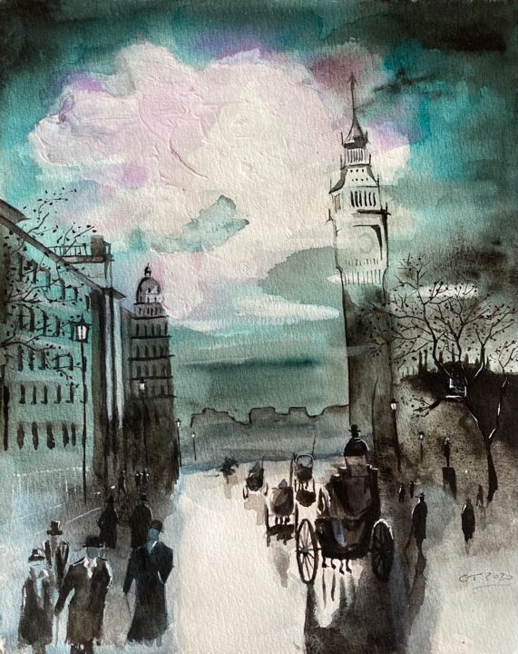 Pittura intitolato "Londres" da Christophe Trogno, Opera d'arte originale, Acquarello